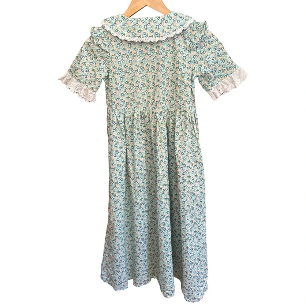 7Y Scarlet Darkness Floral Maxi Dress Cottagecore Prairie Victorian Eyelet Lace - Picture 5 of 5